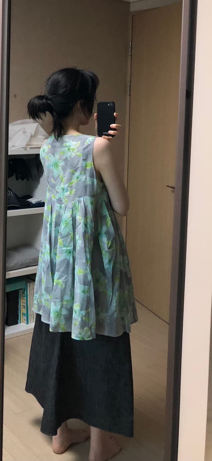 핀턱 프릴 민트 플로럴 꽃 나시 원피스 상품이미지10
