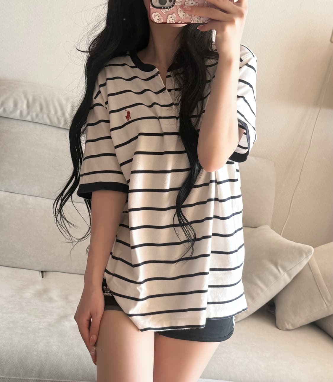 폴로 랄프로렌 스트라이프 화이트 네이비 반팔 (QR) 상품이미지1