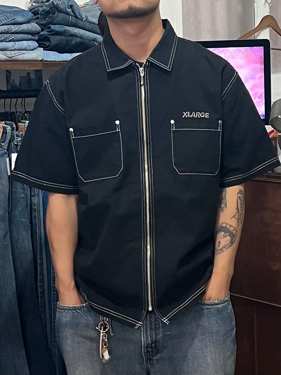 XLARGE 반팔 집업 블랙 XL 상품이미지2