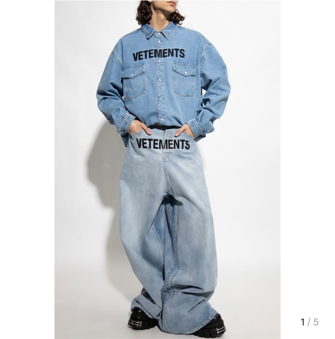 베트멍 로고 자수 와이드 데님팬츠 상품이미지3