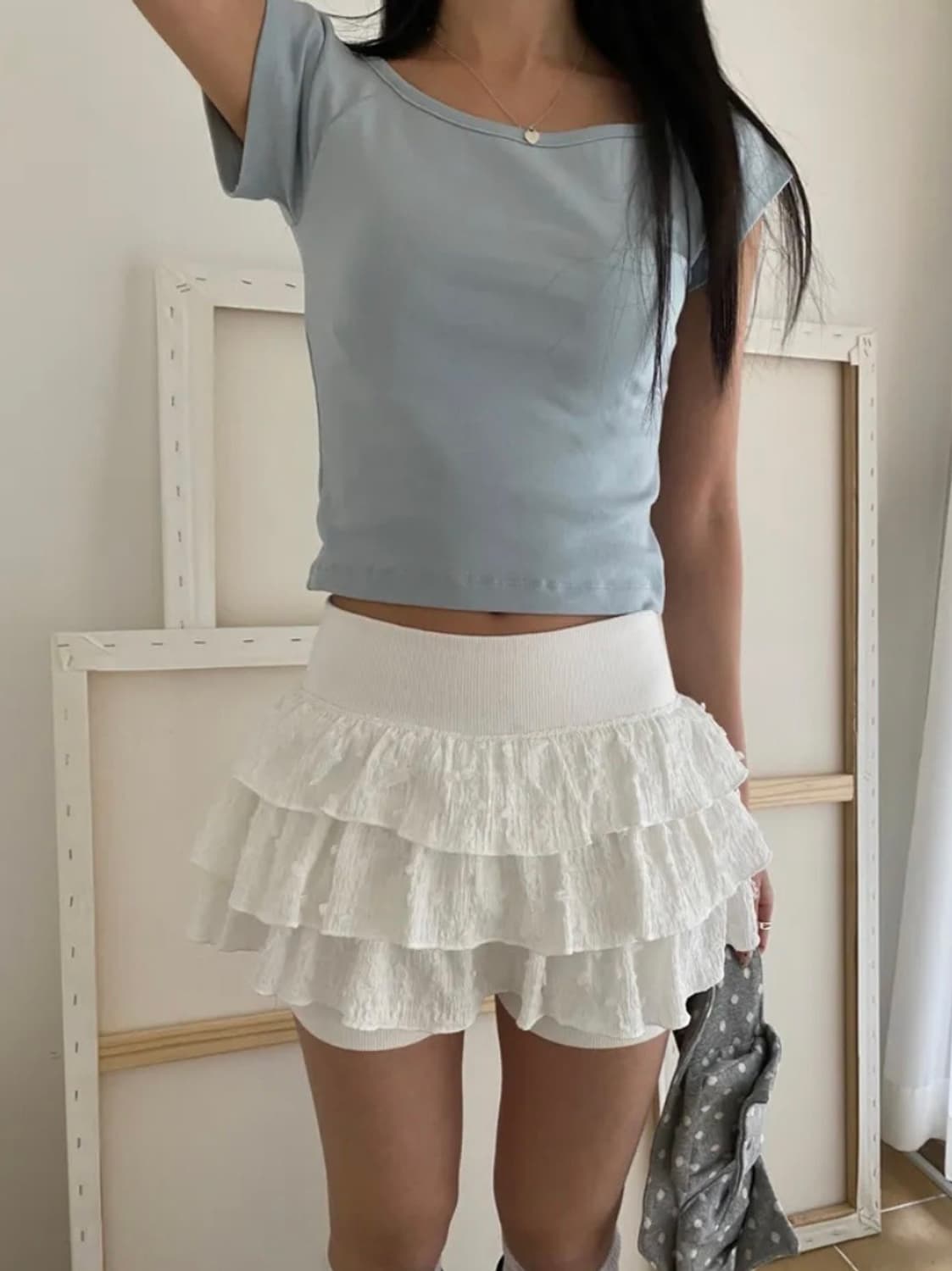 묘랑 레이 도트 캉캉 스커트 상품이미지2