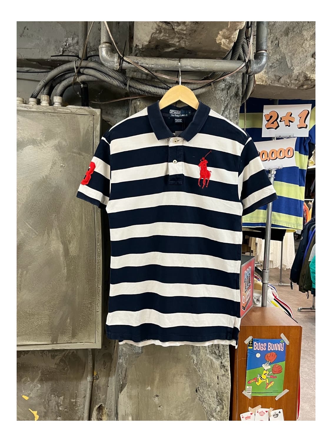 폴로 랄프로렌 빅포니 스트라이프 반팔 카라티 네이비 S #csz3807  상품이미지1