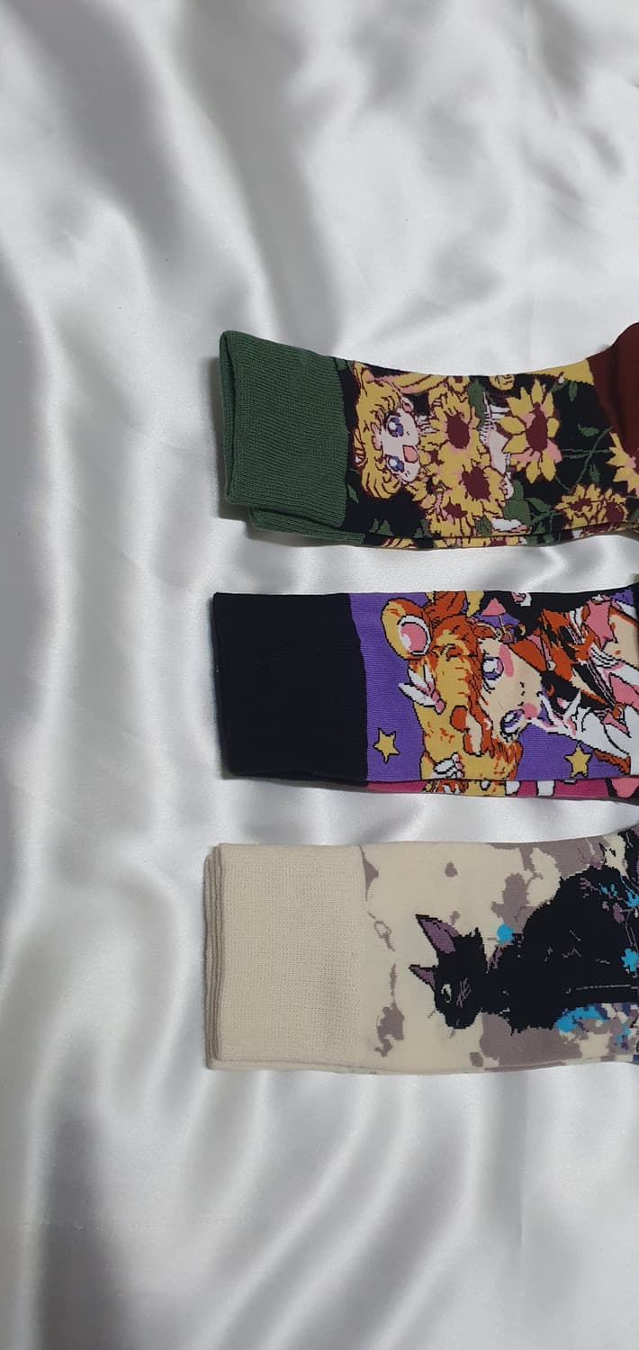 그린 크림베이지 퍼플핑크 해바라기 고양이 소녀 양말 상품이미지6