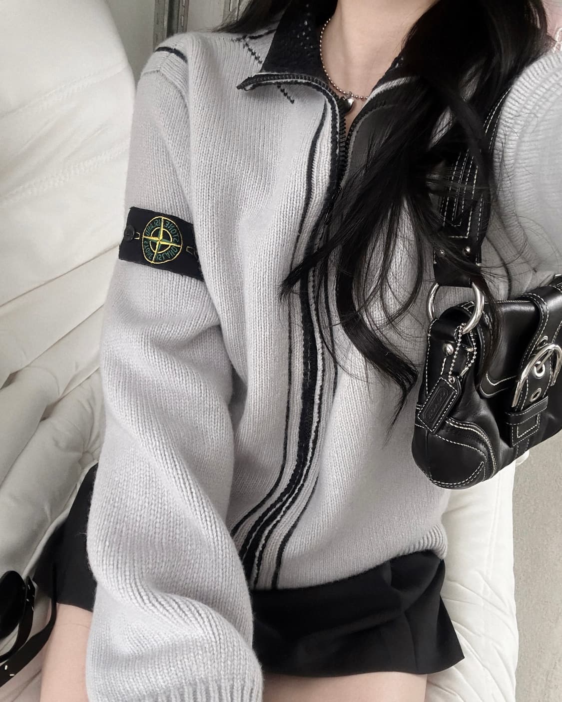 스톤아일랜드 04FW 네트 배색 울 니트집업  상품이미지1