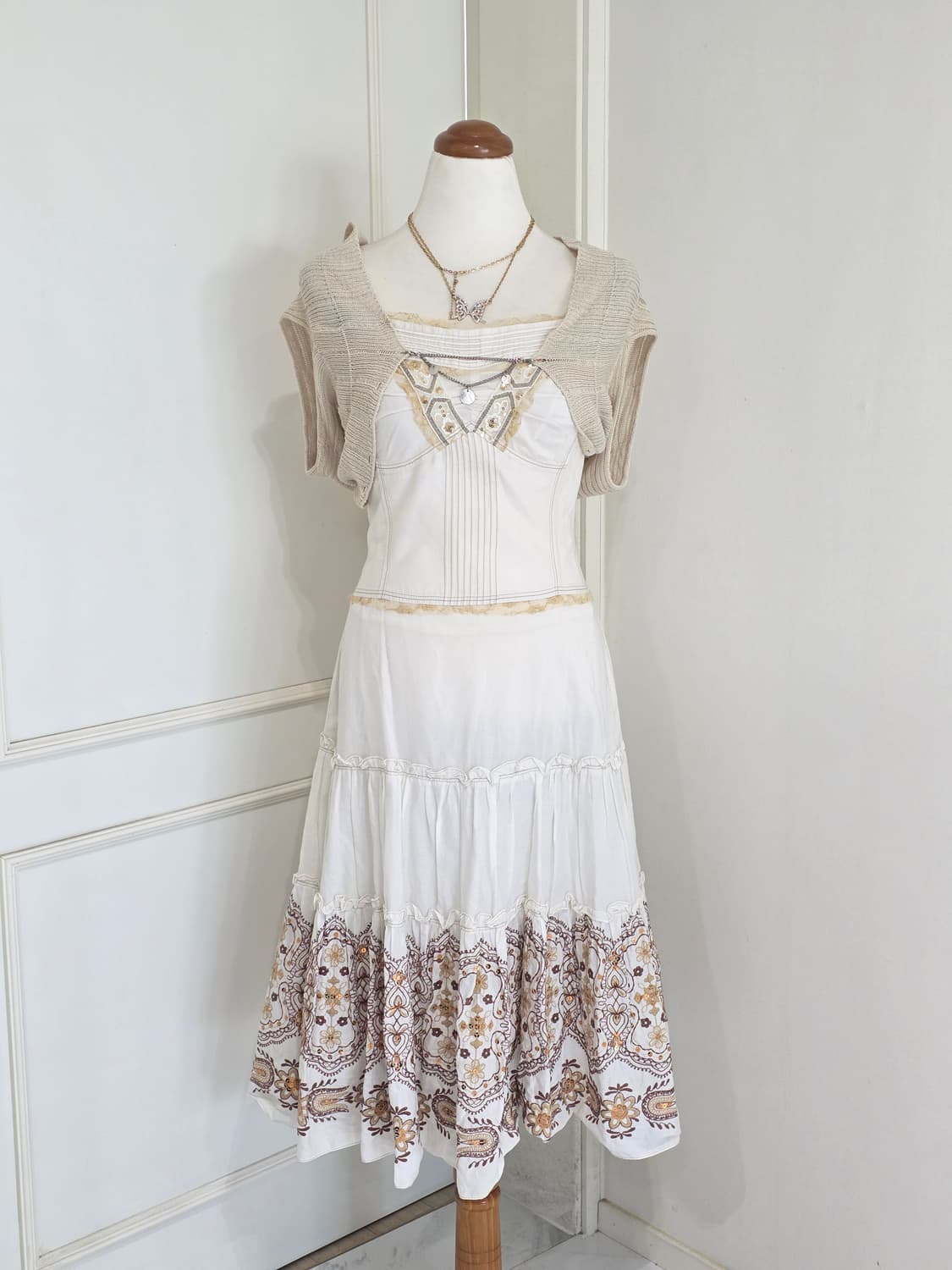 빈티지)하구미모리걸 라떼 페어리계 민소매캉캉패치워크원피스 볼레로 여름세트 상품이미지4