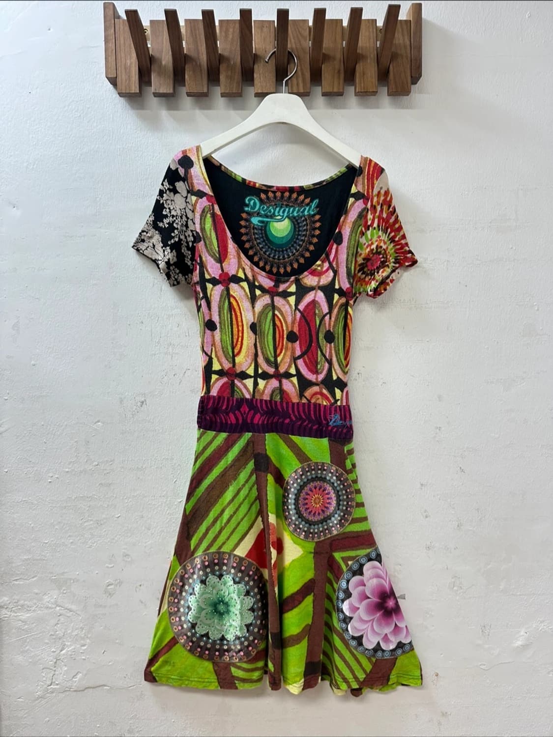 데시구알 Desigual 에스닉 패턴 패치워크 반팔 원피스 상품이미지1