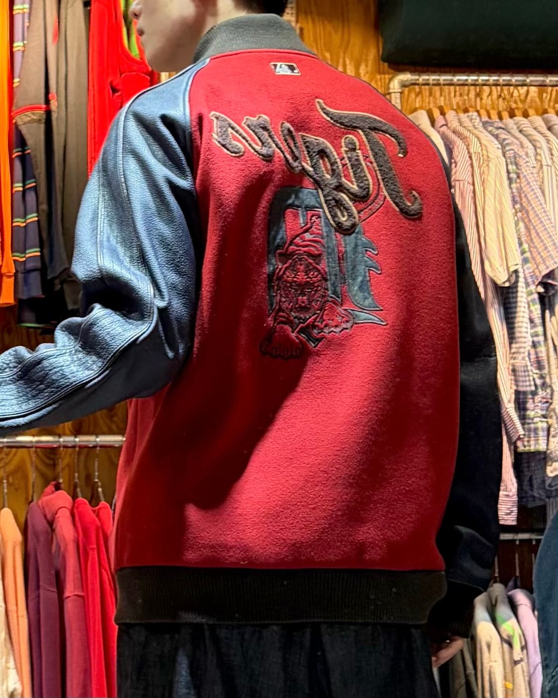 L MLB 메이저리그 타이거 빅로고 레더 울 바시티 상품이미지1