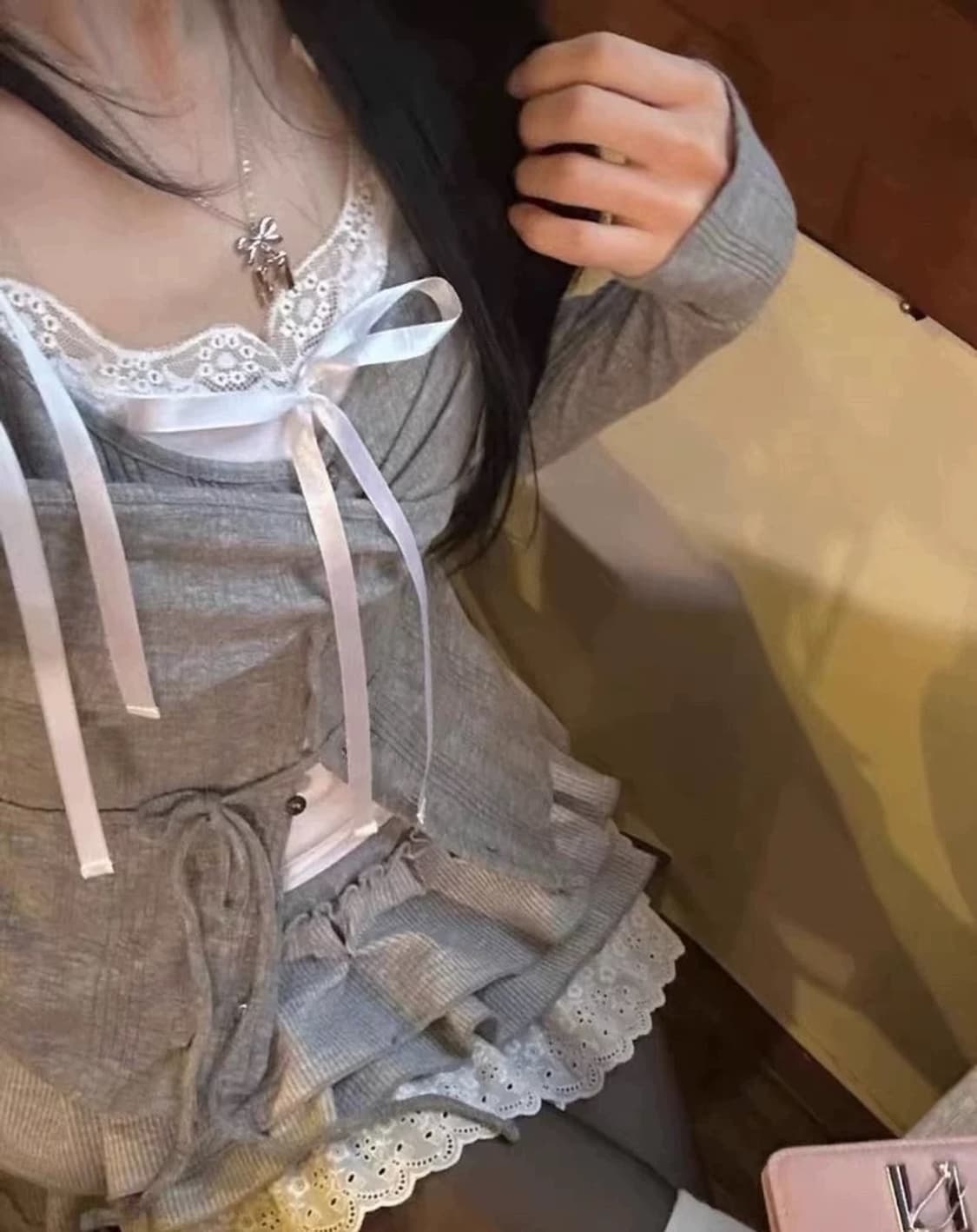 (셋업) 뉴얼린 버튼탑 + 레이스 슬리브리스 상품이미지3