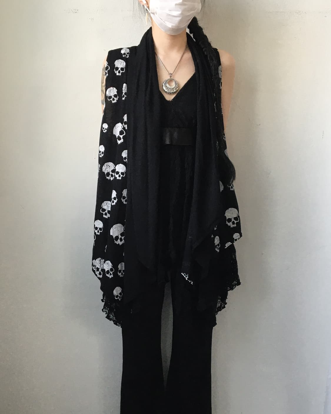Skull pattern point drape open vest 상품이미지6