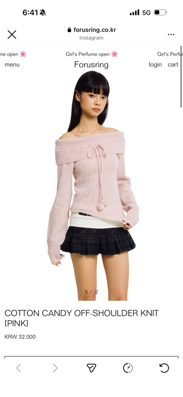 정가 11.5/포어링 COTTON candy 오프숄더 니트 핑크  상품이미지2