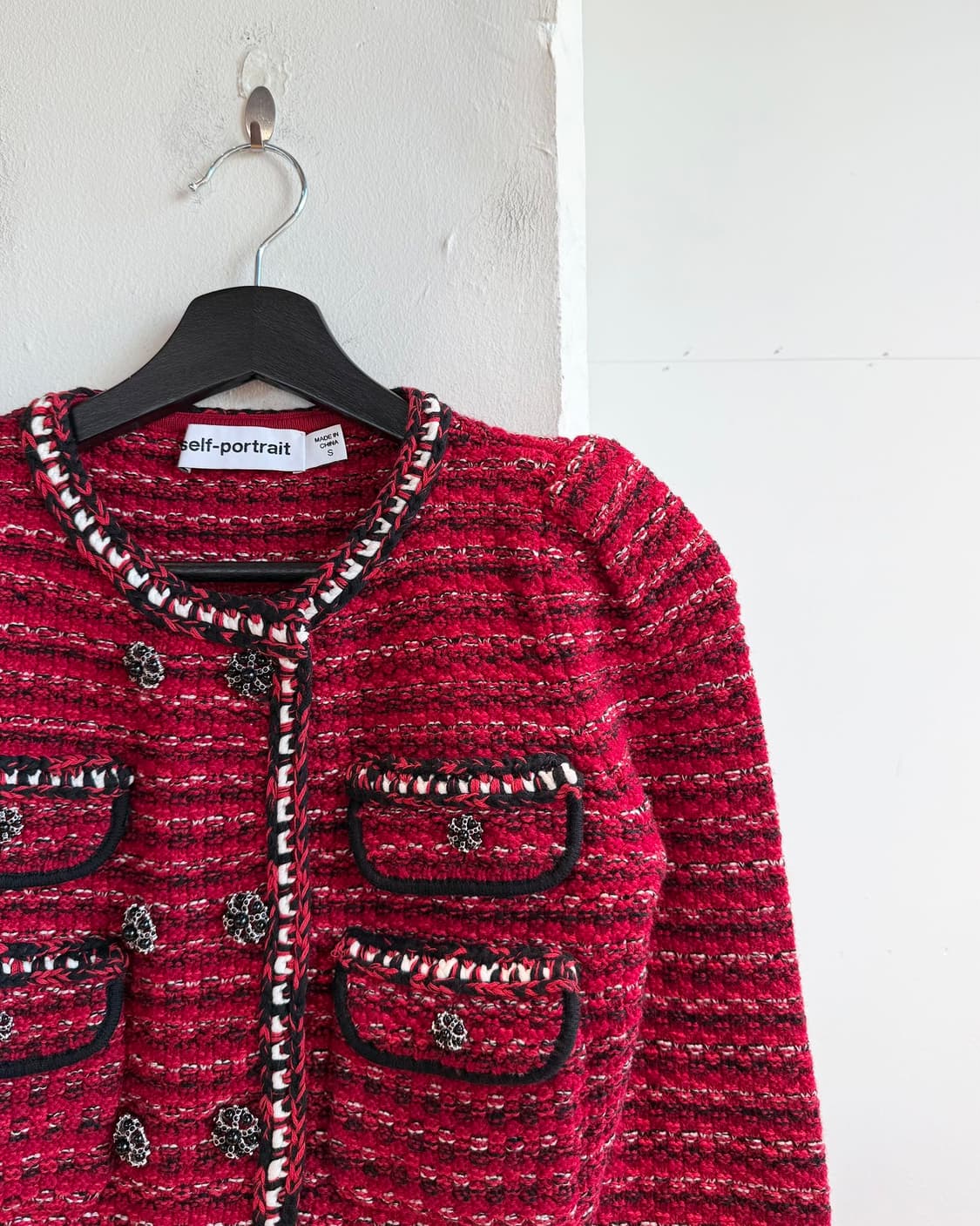 셀프 포트레이트 레드 트위드 니트 크롭 가디건  상품이미지5