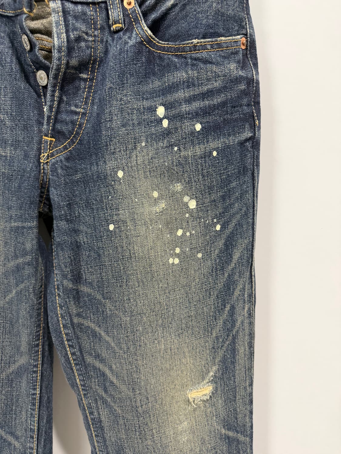 리바이스 501 빈티지 워싱 데님 페인트 디테일 버튼플라이 상품이미지2