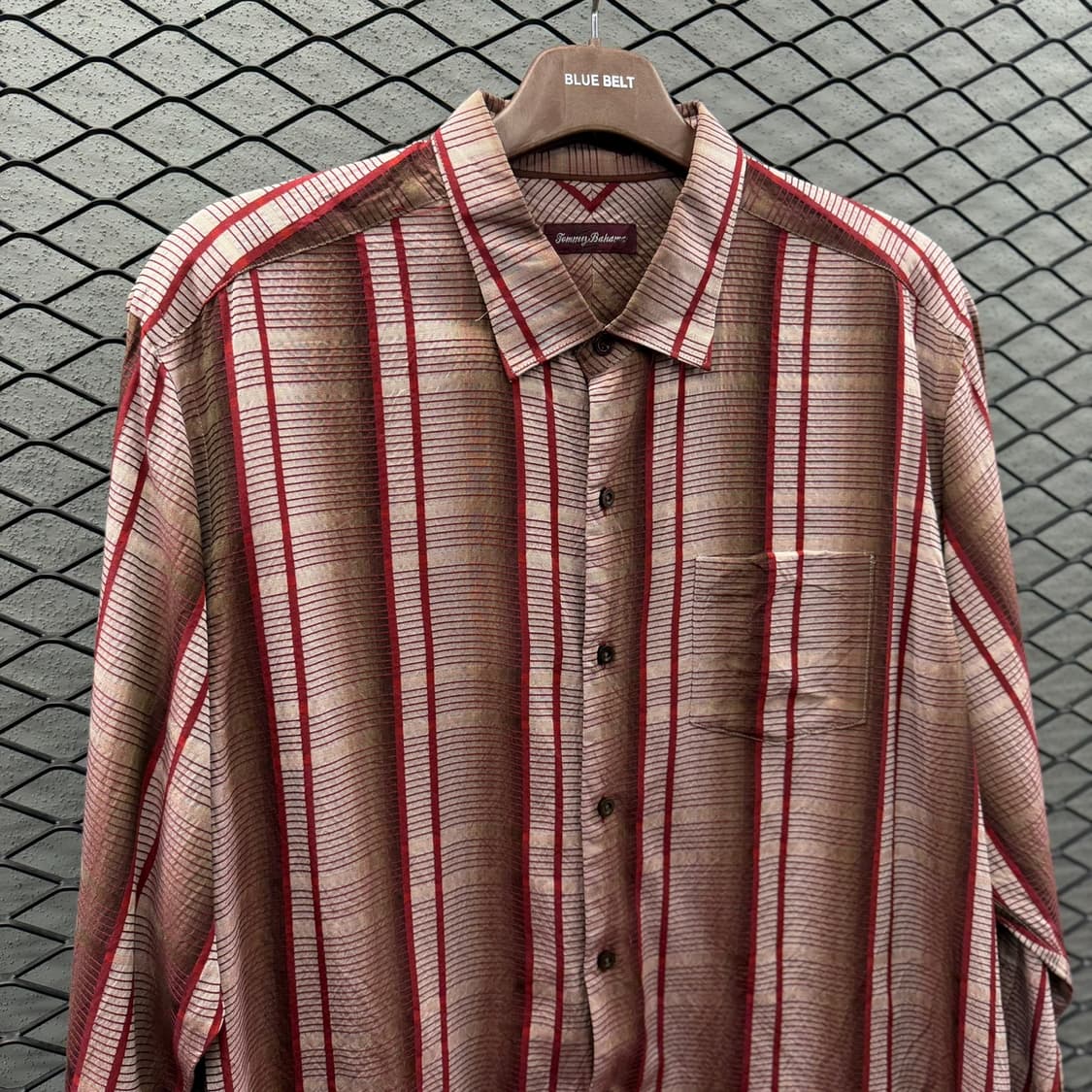 USA VINTAGE 바하마 실크셔츠 엠보싱 스트라이프 패턴 그라데이션 상품이미지4