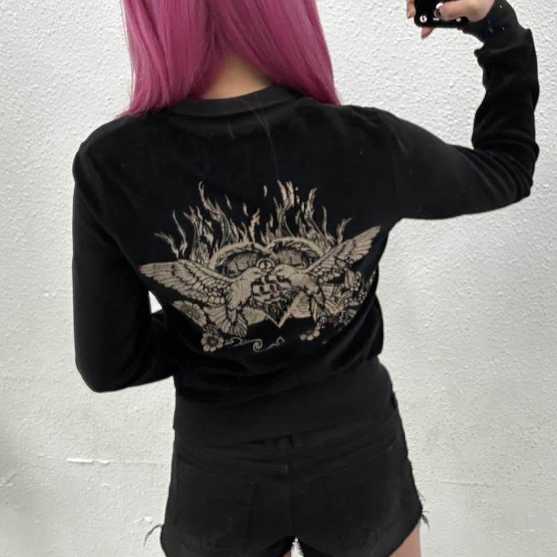 스키니미니 락시크맛 프린팅 블랙 벨벳 집업 L 상품이미지2