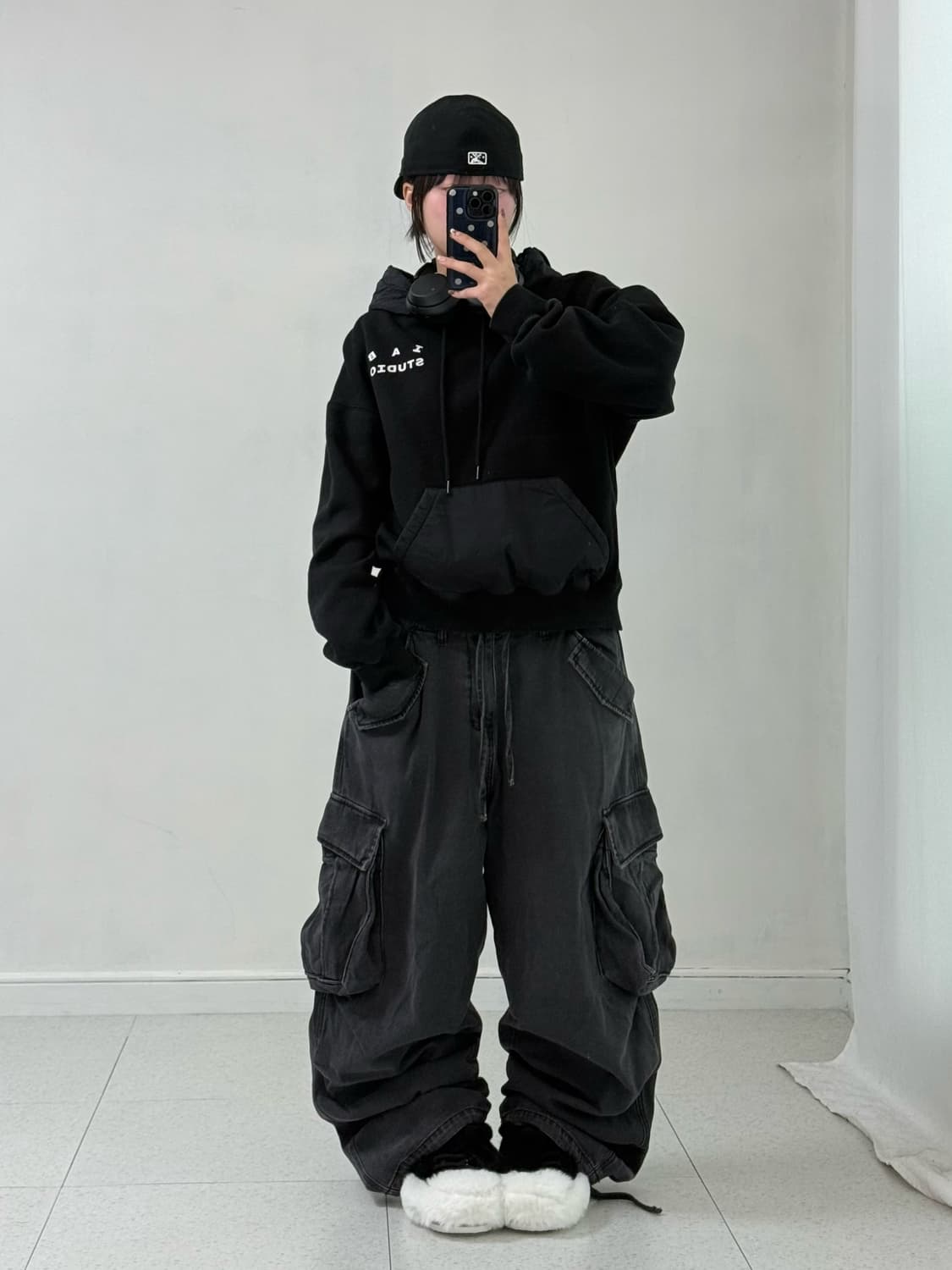 아이앱스튜디오 우븐 블랙 후드티 상품이미지5