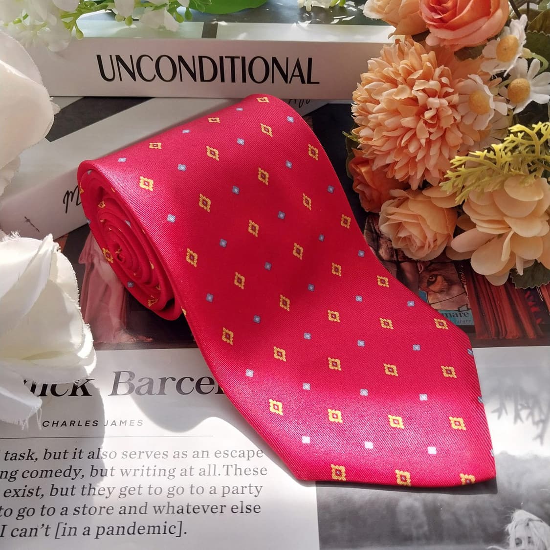 앤드류스타이 실크 레드 기하 패턴 넥타이 9.3cm A등급 K2316 상품이미지4