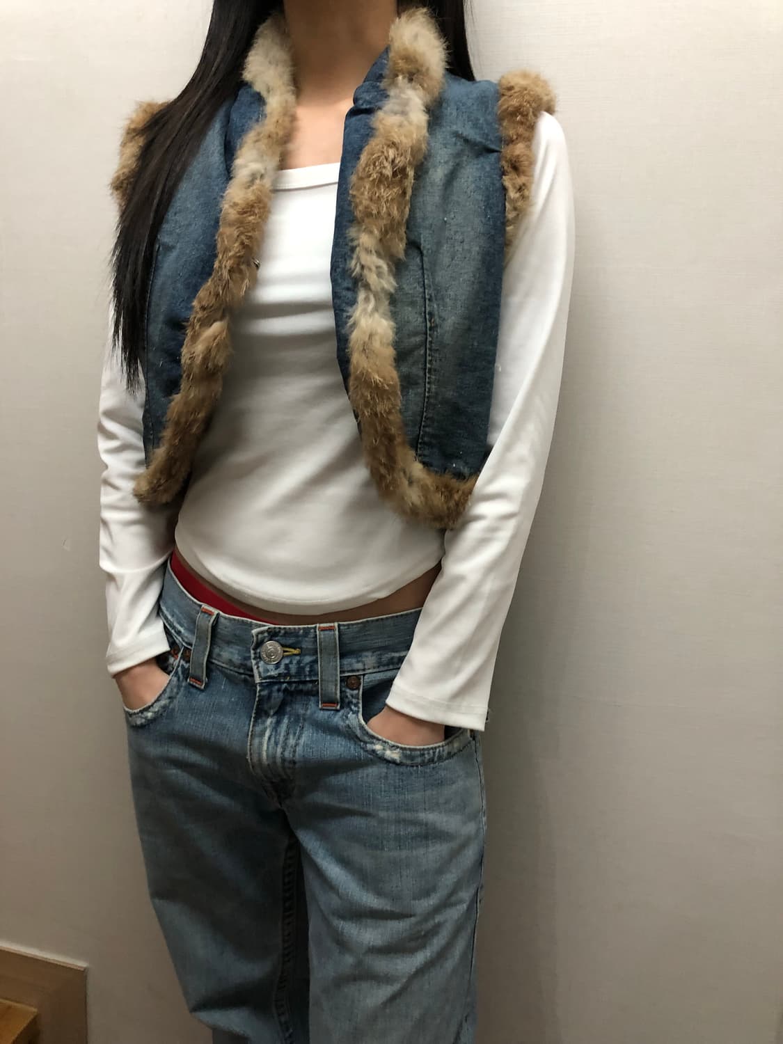 빈티지 데님 퍼 베스트 상품이미지2