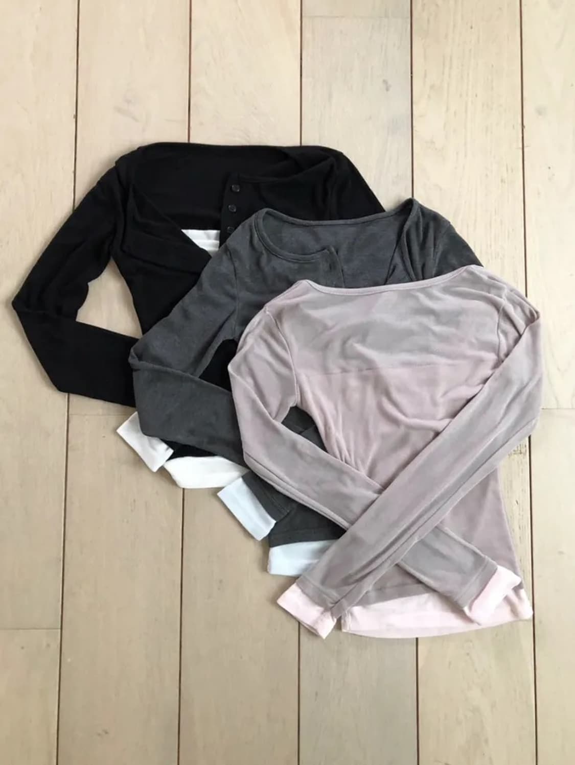 새거)딸기우유 버튼 레이어드 벨라 긴팔티셔츠 빈티지 미스치프 쓰리타임즈 상품이미지8