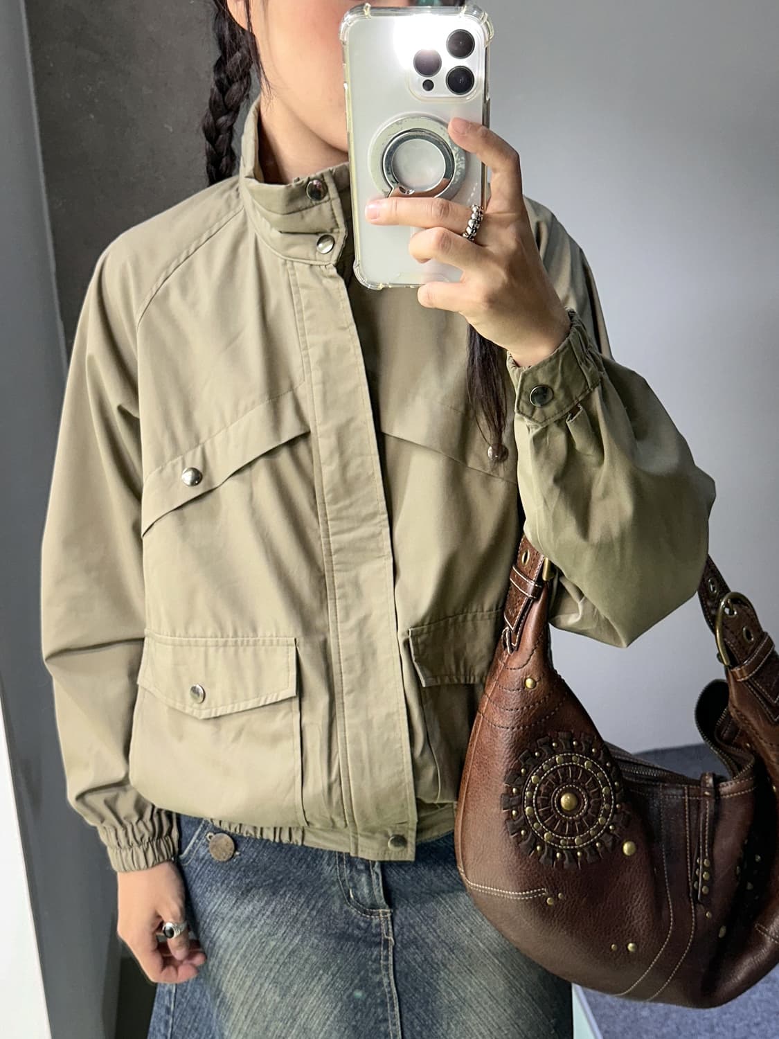 khaki pocket short high neck jacket 상품이미지1