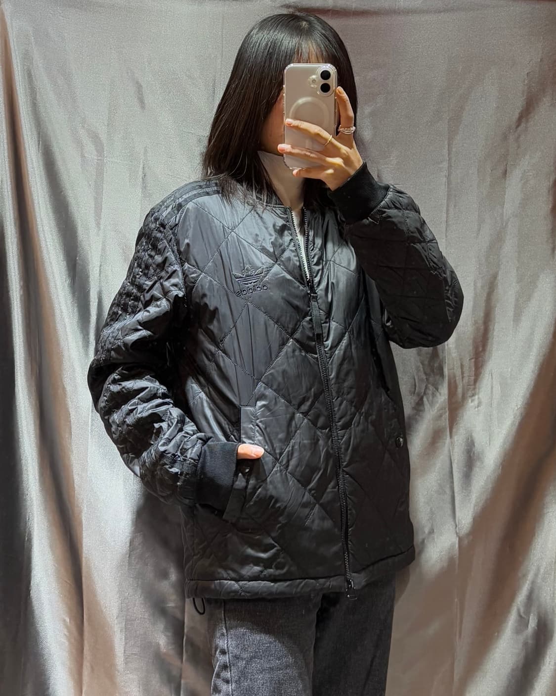 L 아디다스 파이어버드 퀼팅 블랙 블루종 상품이미지1