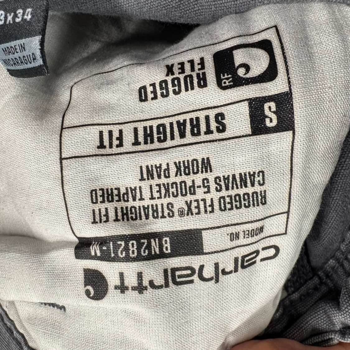 칼하트 스트레이트 핏 워크 팬츠 후면 포켓 로고 포인트 그레이 상품이미지8