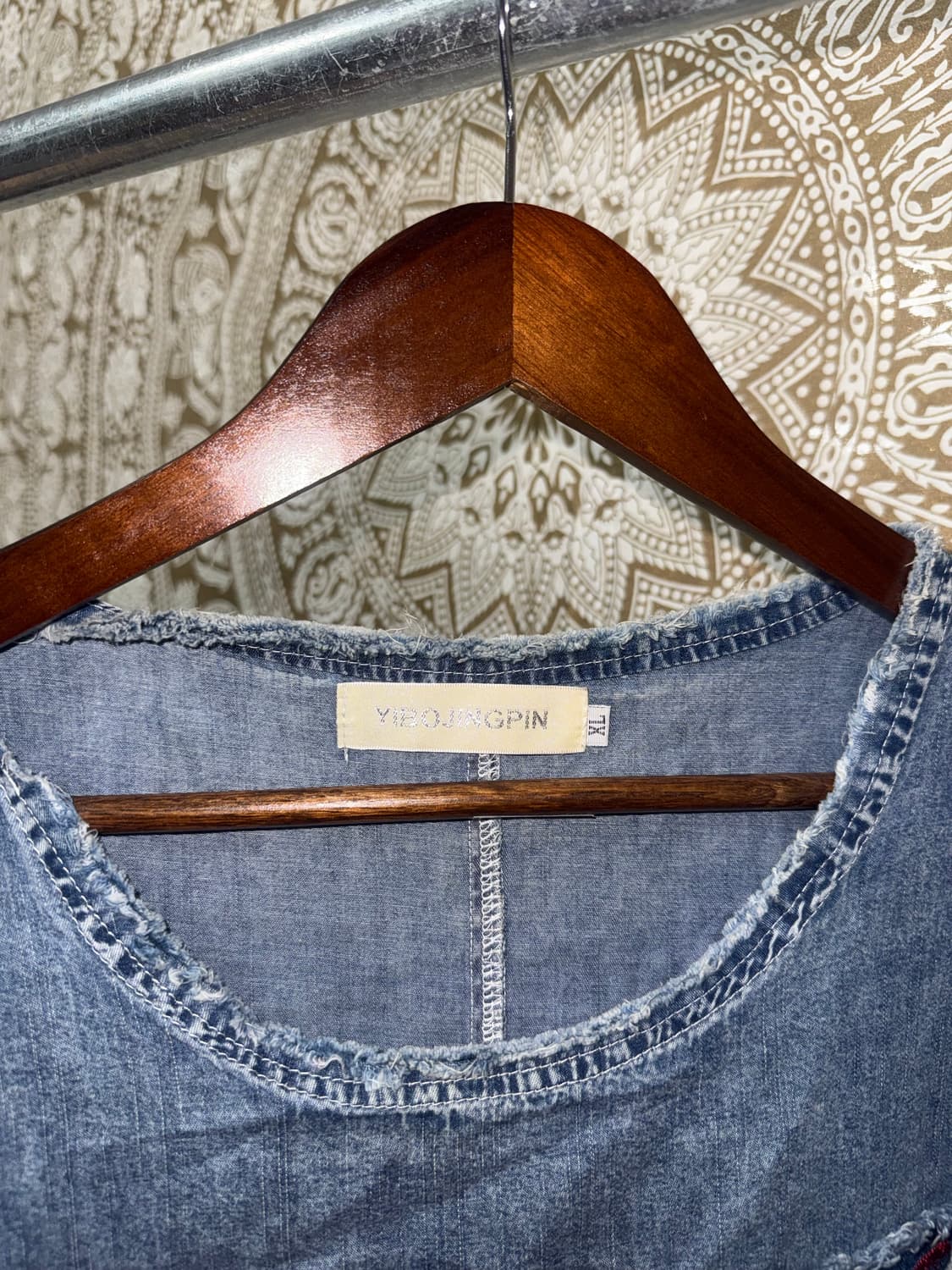 Yibojingpin 여성 별 패치 데님 원피스  상품이미지4