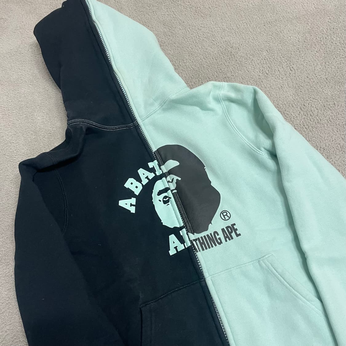 XS)  베이프 민트 블랙 프린트 로고 풀 후드 집업 상품이미지3