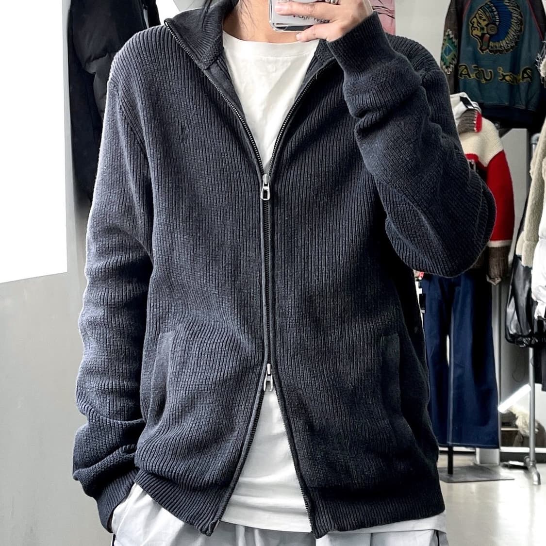 폴로 랄프로렌 신형 포니 챠콜 투웨이 니트 집업 상품이미지1