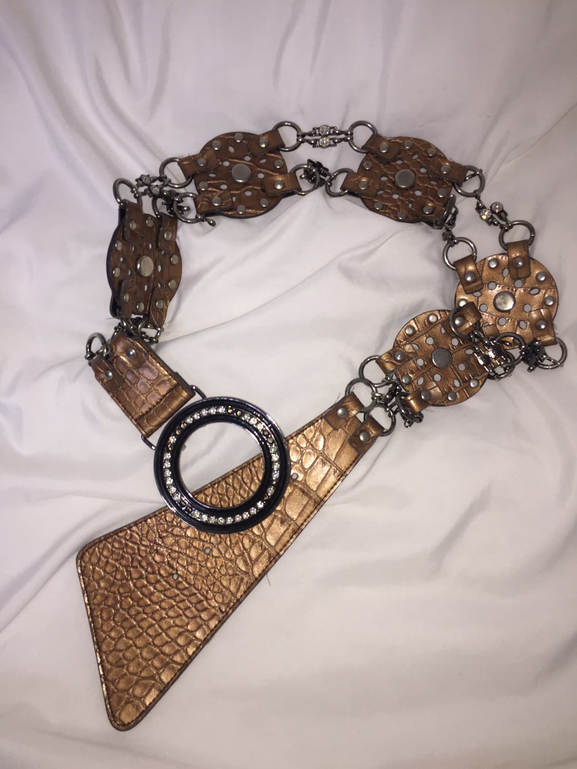 빈티지 갸루 크로크패턴 레더 체인 벨트 상품이미지1
