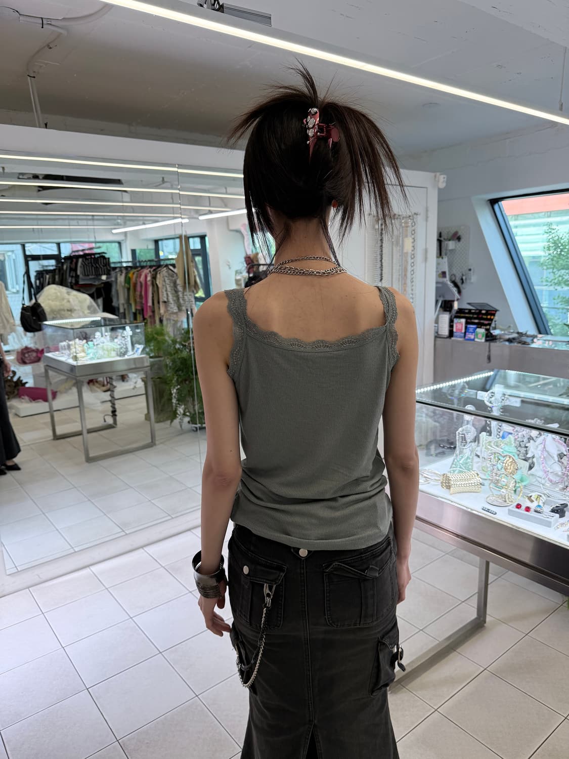 lace trim rib tank top 상품이미지3