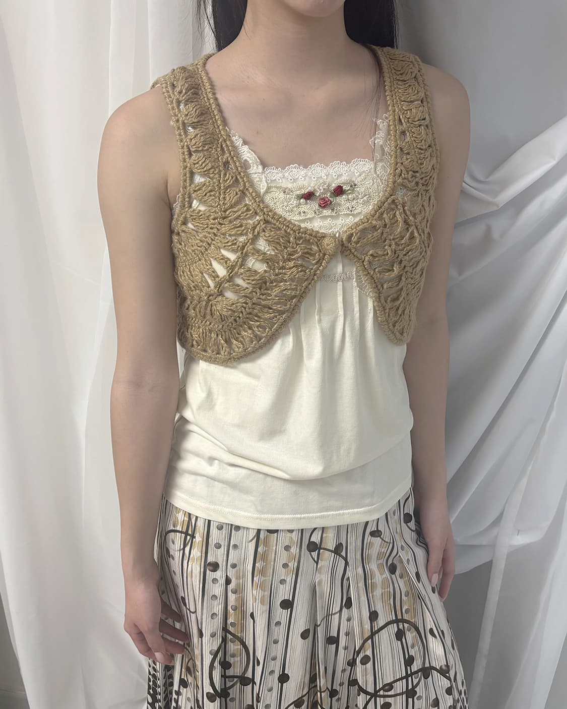 latte crochet one-button bolero vest 상품이미지4