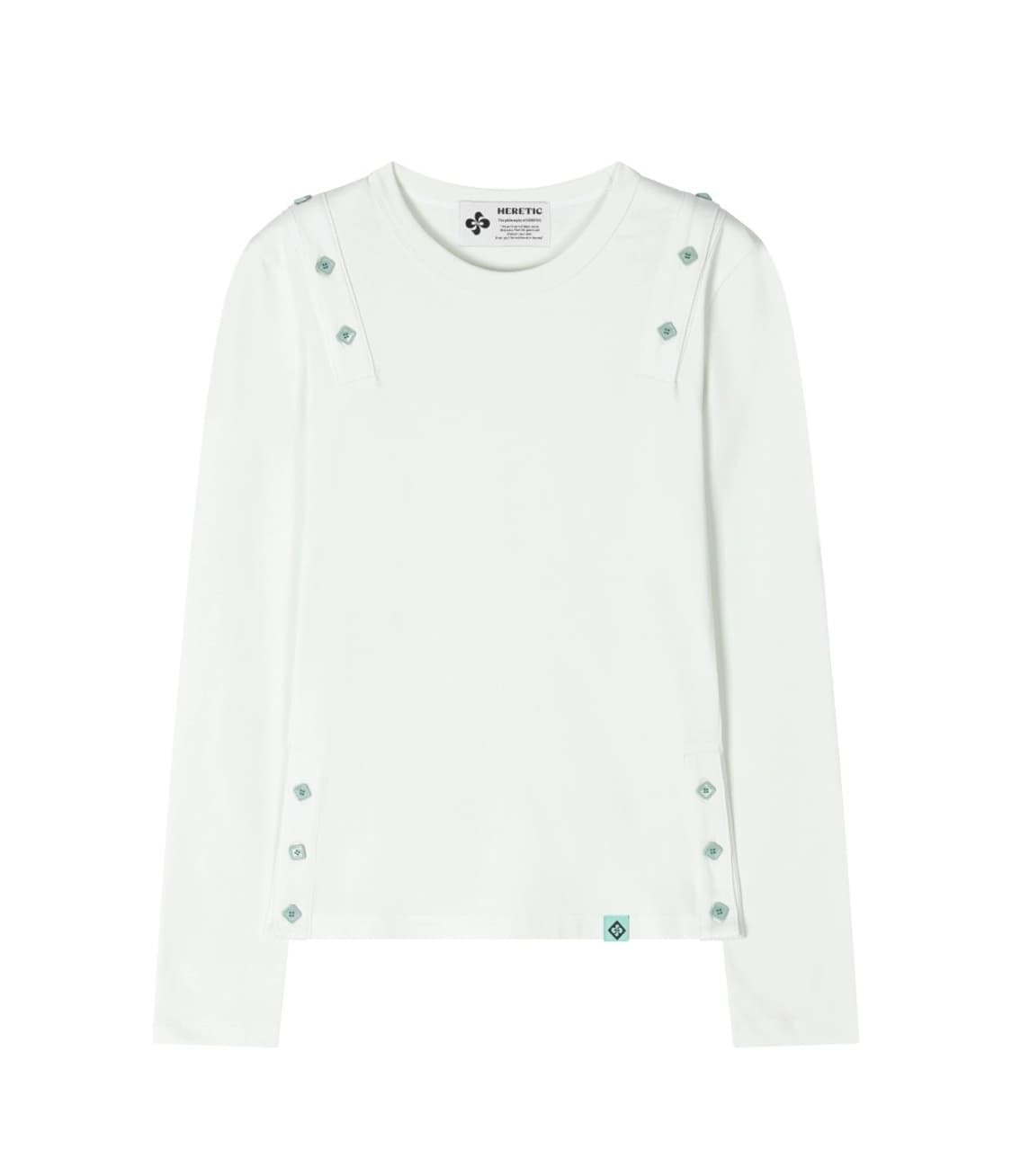 헤레틱 BUTTON CUT-OFF T-SHIRT / white-mint 상품이미지1