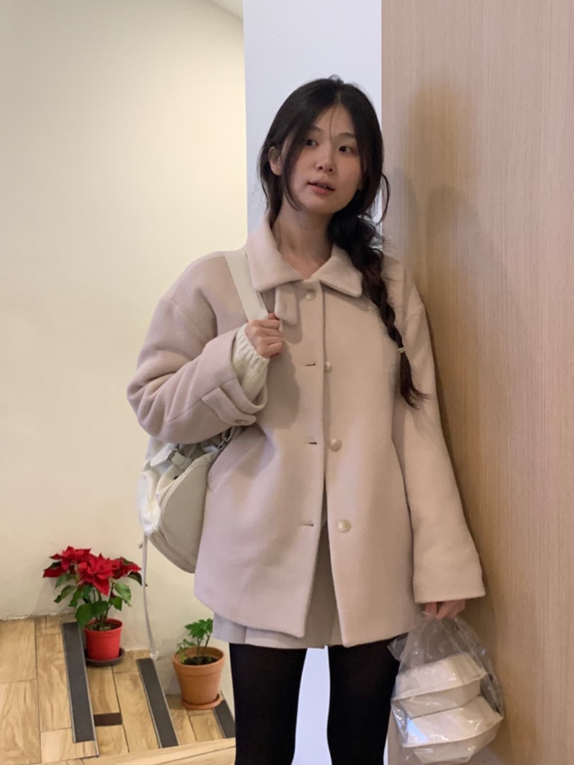 [미개봉 새제품] 오이니 하나 하프 코트 연핑크. 울 코트 상품이미지1