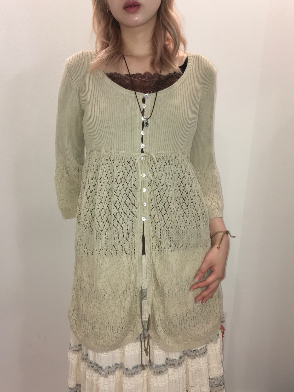 jpn vintage beige crochet knit cardigan 상품이미지2