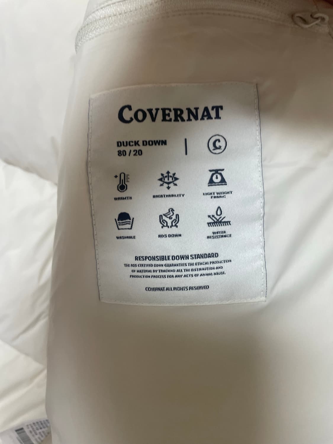 커버낫 RDS 숏 푸퍼 다운 아이보리 M 새상품 상품이미지7