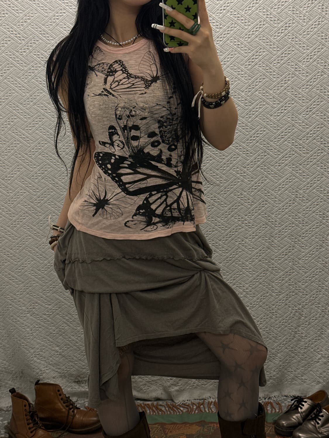 빈티지 Y2K 모리 갸루 락펑크 딸기우유 핑크 딱붙핏 반팔티 K0100  상품이미지2