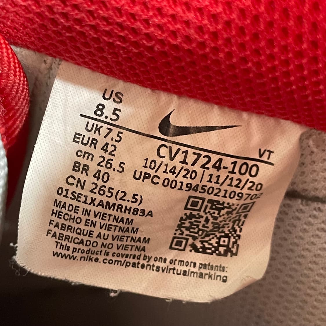 612) 나이키 에어포스1 스티치 라디언트 레드 265mm 상품이미지9