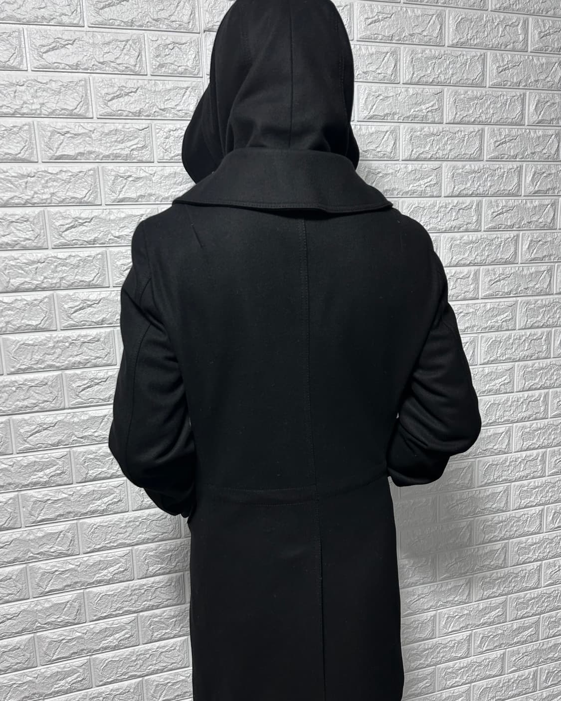 우영미 사선 사무라이 후드 울 코트 상품이미지4