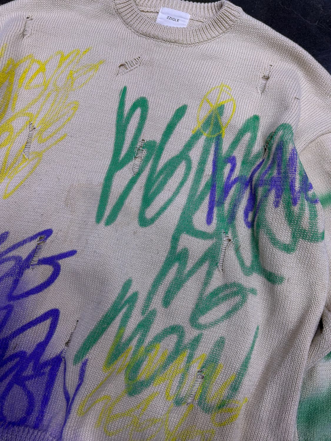 빈티지 데미지 그래피티 프린팅 니트 스웨터 상품이미지5