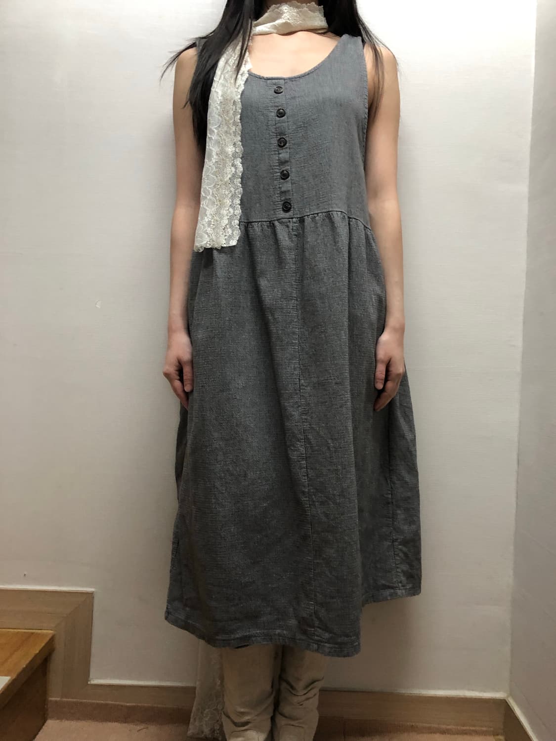 빈티지 그레이 버튼 원피스 상품이미지7
