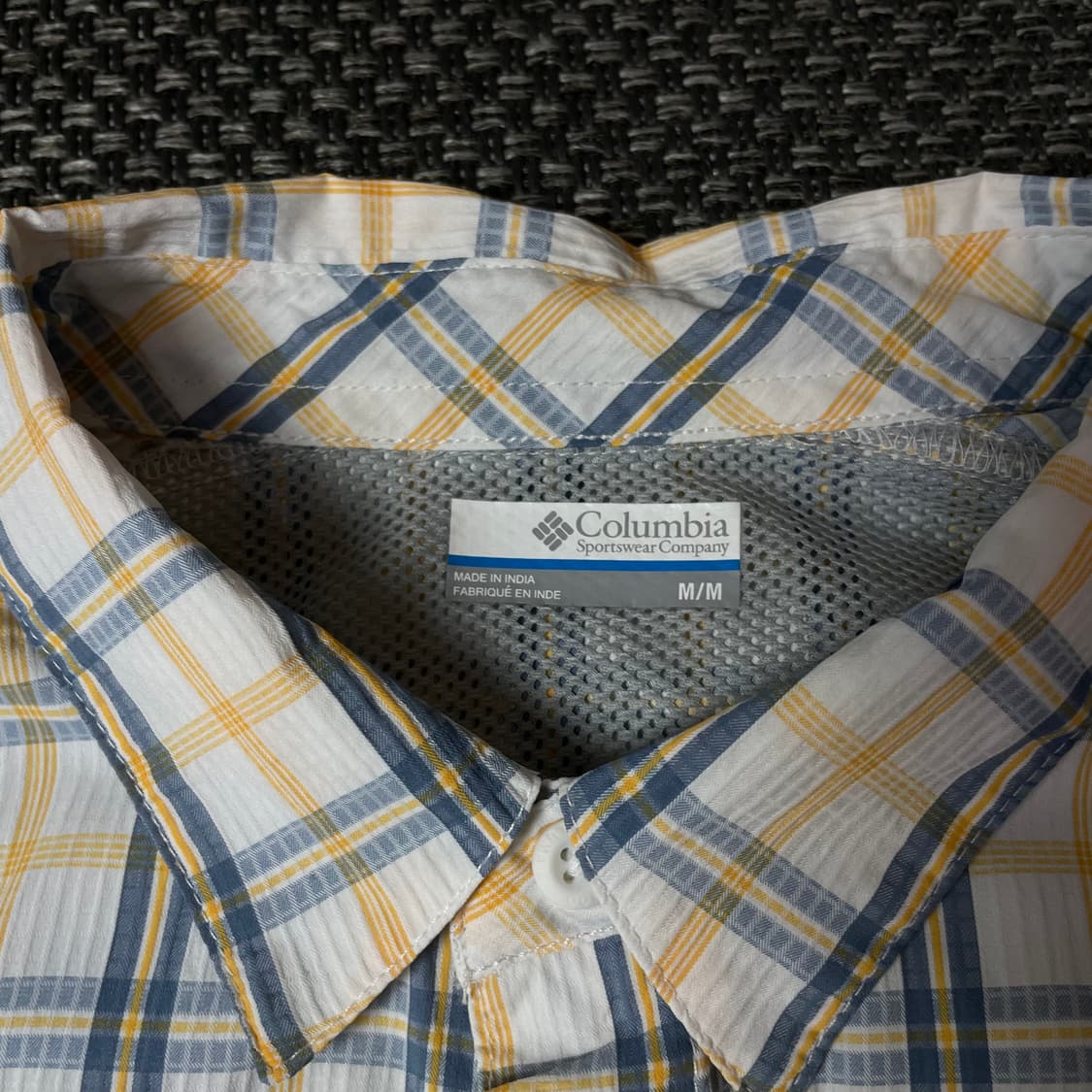 컬럼비아 화이트 옐로우 블루 투포켓 체크 폴리 긴팔 셔츠 M 상품이미지4