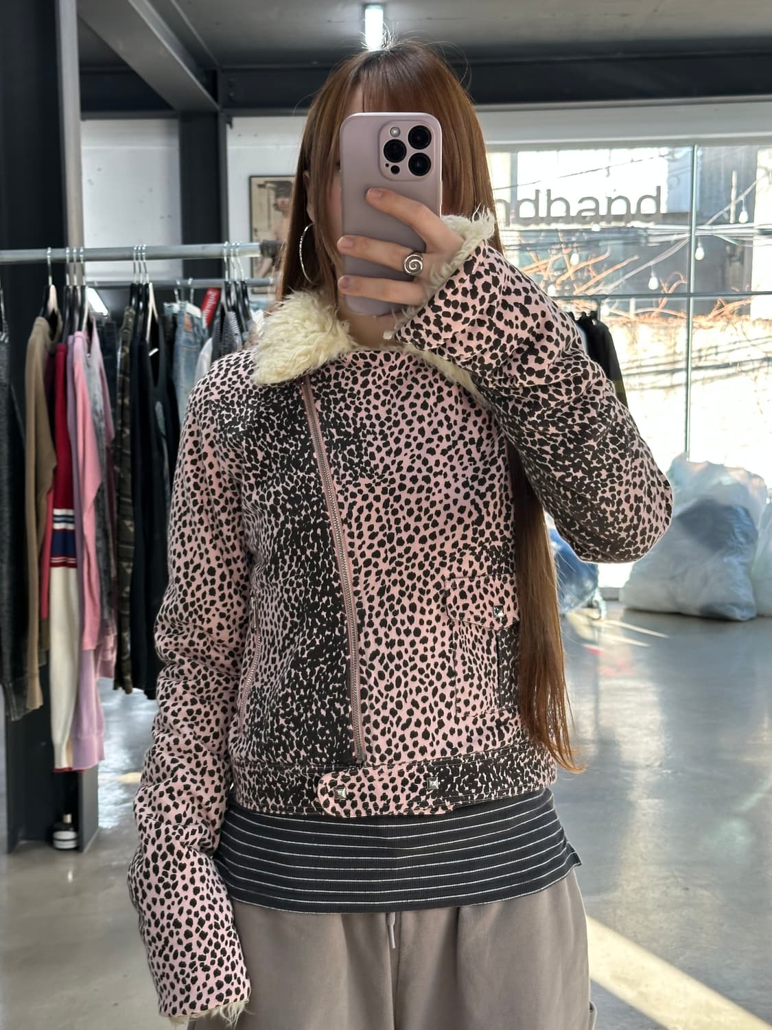 히스테릭글래머 레오파드 퍼무스탕 라이더자켓 상품이미지4