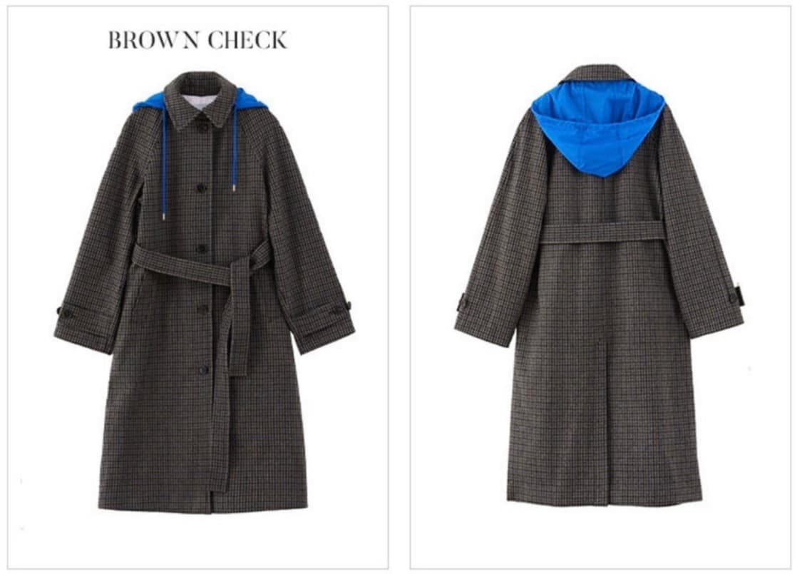 프론트로우 푸시버튼 콜라보 체크 후디 포인트 싱글버튼 롱코트 S 상품이미지6