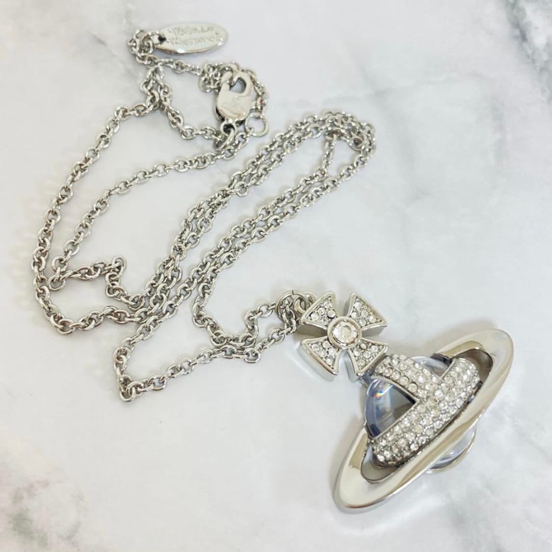 비비안웨스트우드 아카이브 클리어 크리스탈 큐빅 orb 팬던트 목걸이 상품이미지1