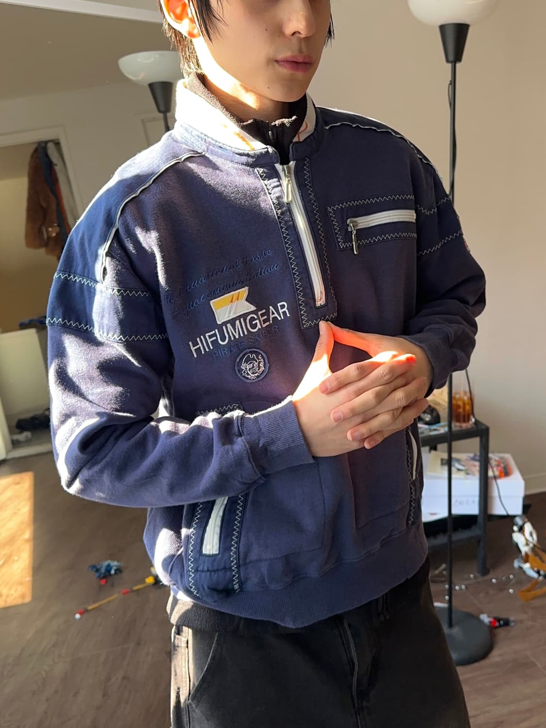 Hifumi Gear 스티치 & 지퍼 디테일 하프 집업 상품이미지2