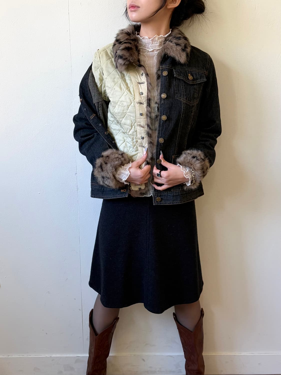 gf 레오파드 데님 퍼 자켓 상품이미지7