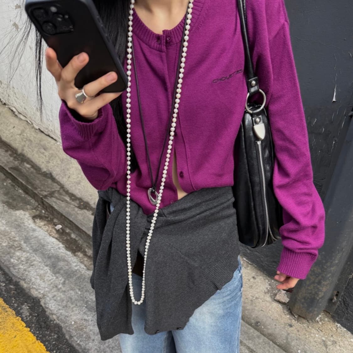 럭키슈에뜨 unbalance knit cardigan purple 상품이미지3