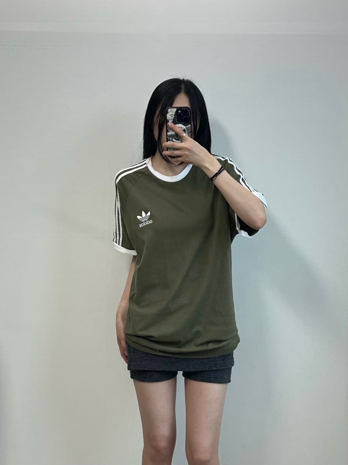 아디다스 3s 카키 링거 반팔 티셔츠 상품이미지1