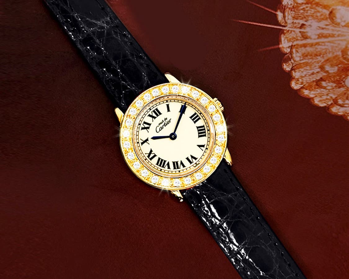 까르띠에 론드 아이보리 다이얼 빅 다이아 여성 악어가죽 시계 상품이미지5