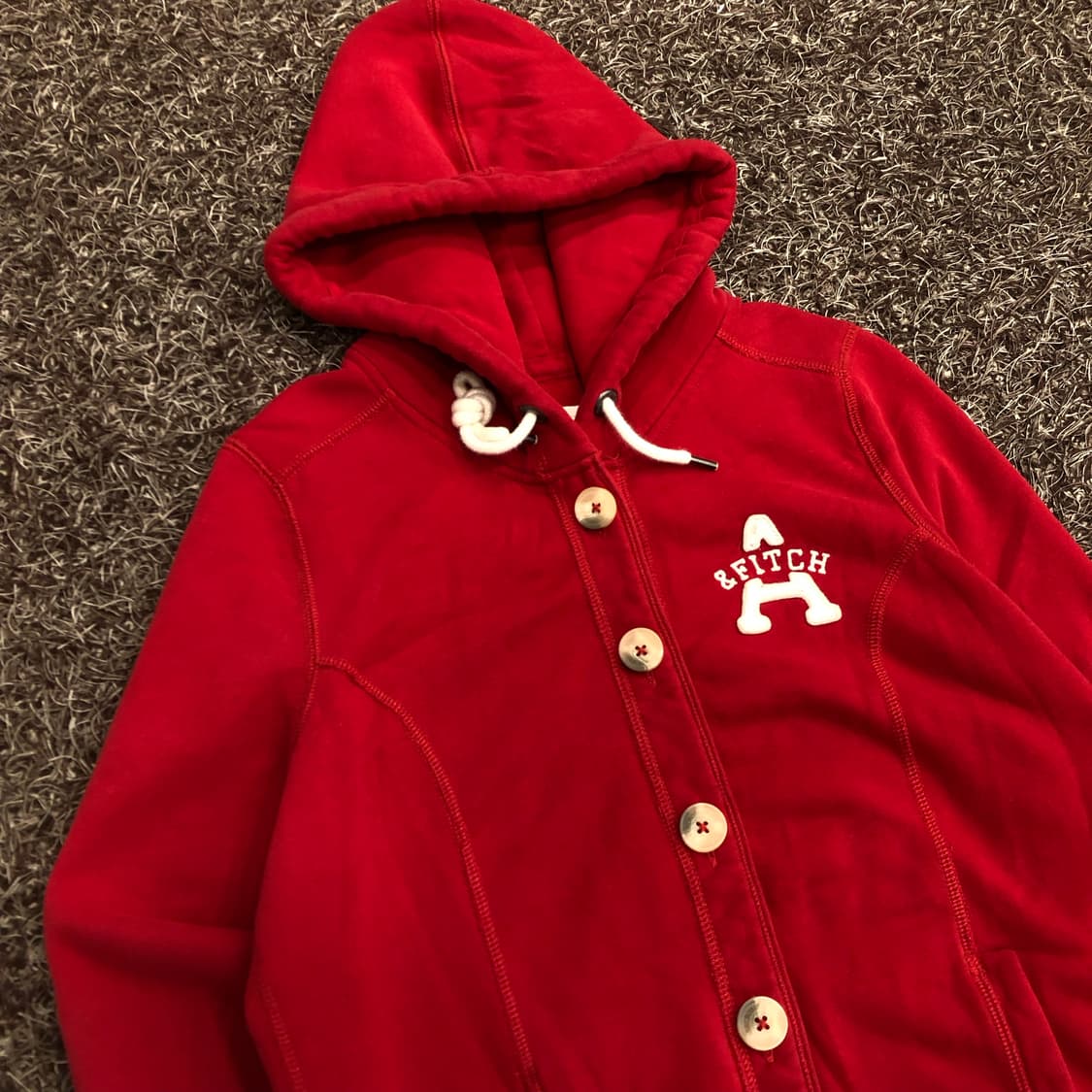 아베크롬비 Y2K 딱붙 버튼 후드집업 레드 상품이미지2